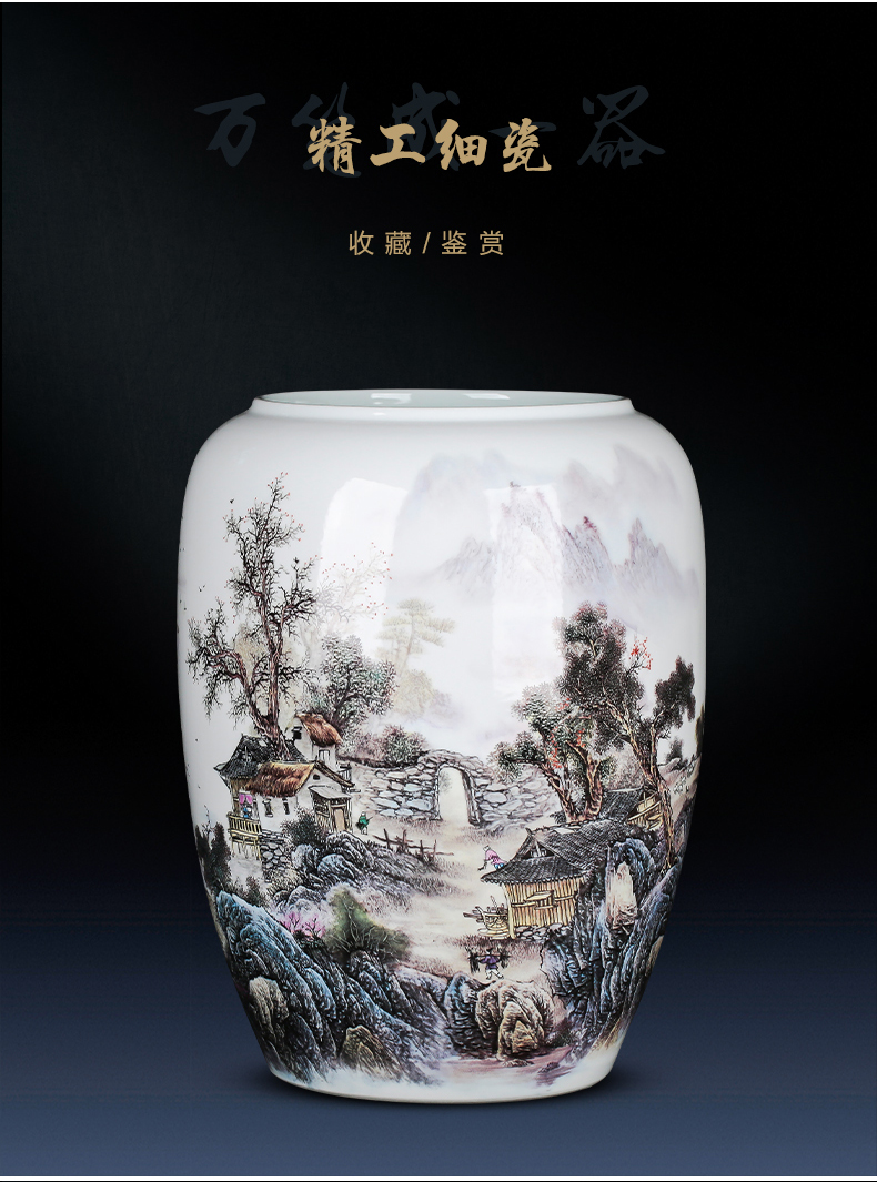 Jingdezhen ceramics vase landing big quiver porcelain painting and calligraphy scrolls cylinder sitting room home furnishing articles