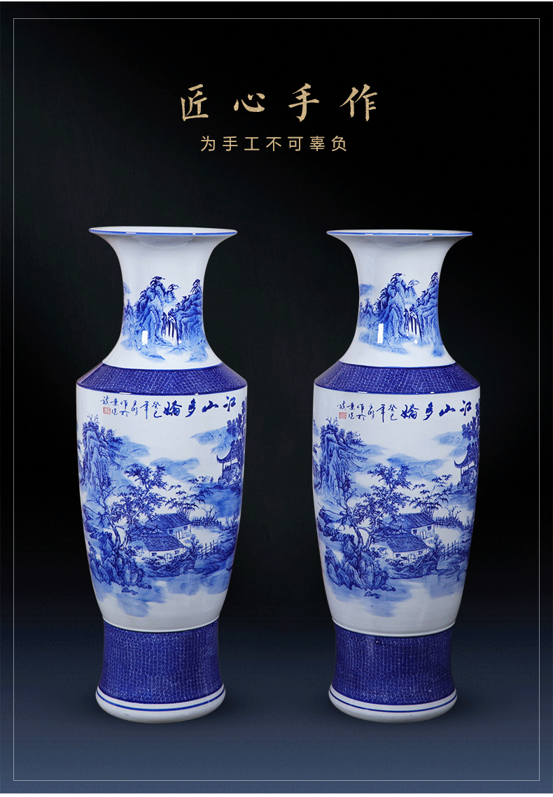 Jingdezhen landing big large porcelain vase ceramics high blue and white porcelain vases son sitting room adornment of Chinese style hotel