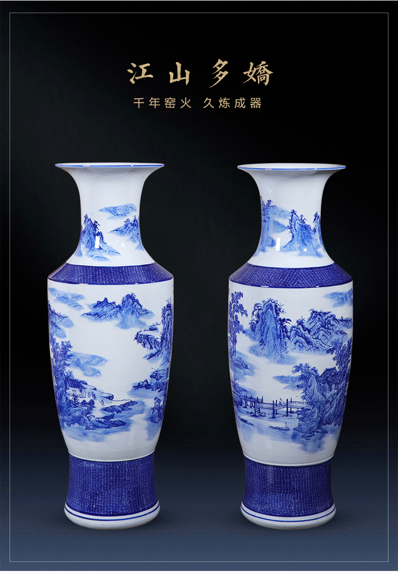 Jingdezhen landing big large porcelain vase ceramics high blue and white porcelain vases son sitting room adornment of Chinese style hotel