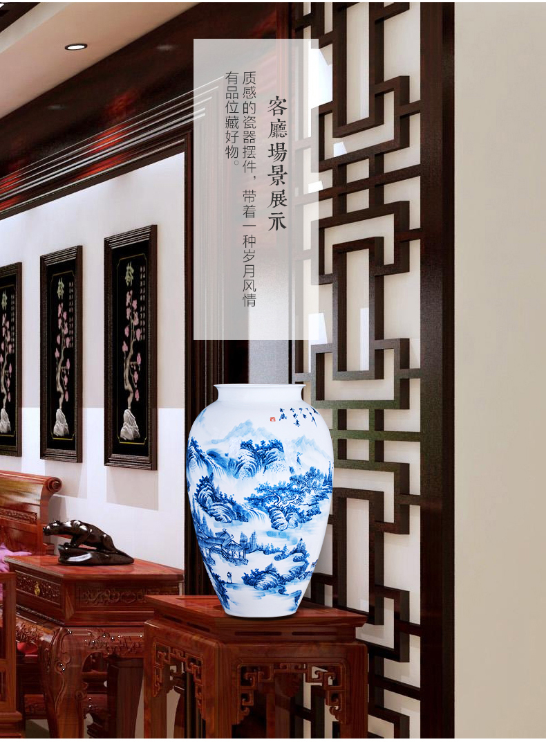 Jingdezhen ceramics hand - made large blue and white porcelain vase flower arranging furnishing articles of Chinese style living room home decoration decoration