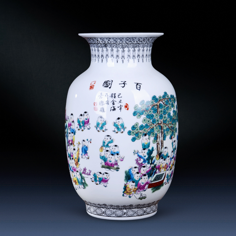 Jingdezhen ceramics powder enamel the ancient philosophers figure vase flowers in modern home decoration of Chinese style living room handicraft furnishing articles