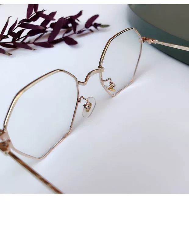 Phiên bản Hàn Quốc của hộp kính đa giác khung nam và nữ mô hình nghệ thuật bức xạ retro ánh sáng màu xanh đồng bằng cận thị phẳng gương thủy triều mắt kính gentle monster