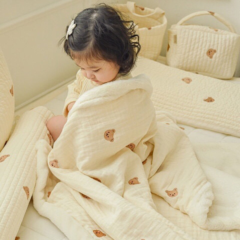 ins Korean style thickened autumn and winter baby comfort blanket newborn blanket children embroidery pattern blanket