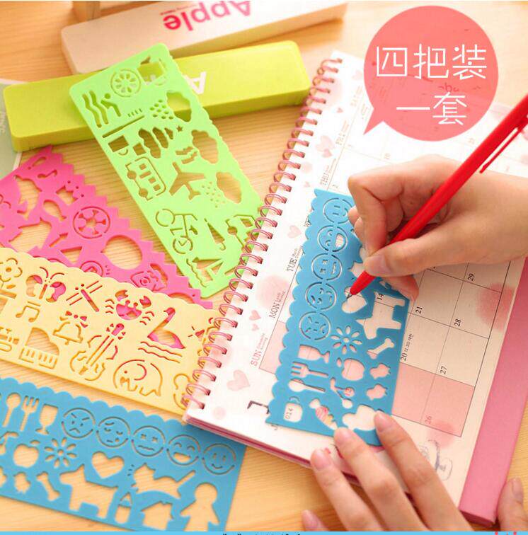 Puzzle creative multi-function drawing ruler Wanhua ruler primary school children's art painting graphic model template ruler