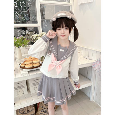 【Dear dolls】 The original bear's mourning cat, cute and soft jk uniform, long-sleeved top + cinched pleated skirt