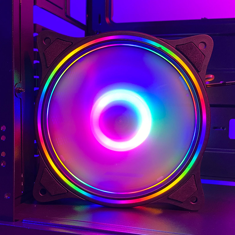 Main shell fan 12cm double aperture led air cooling mute cooling computer host assembly machine desktop machine