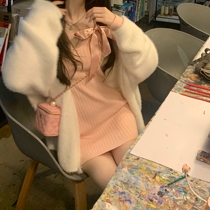 Your home spicy hot halo lala fragrant milk cake autumn winter clothing thickened navy collar pure yu white knit cardiovert