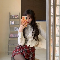 Home Spicy Hot Halo Lala Autumn Winter 100 Hitch Dolls Collar Blouse Blouse Blouse Woman Long Sleeve Short White Shirt