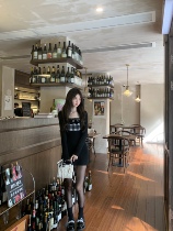 Home Spicy Hot Halo Lala Sugar Ensemble Augni Autumn Winter Inner lap thickened elastic velvet brooch Chest Stitch Dress dress