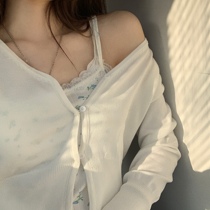 halo lala bubble fruit milk wild short top white knitted cardigan women 2021 spring and autumn new