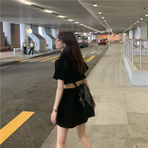 halo lala Four seasons hot girlscool black leather buckle slit skirt Womens summer high-waisted skirt