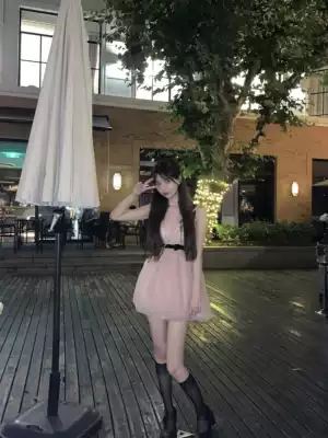 Your spicy halo lala rose powder Li summer new sweet bean paste pink princess puffy dress