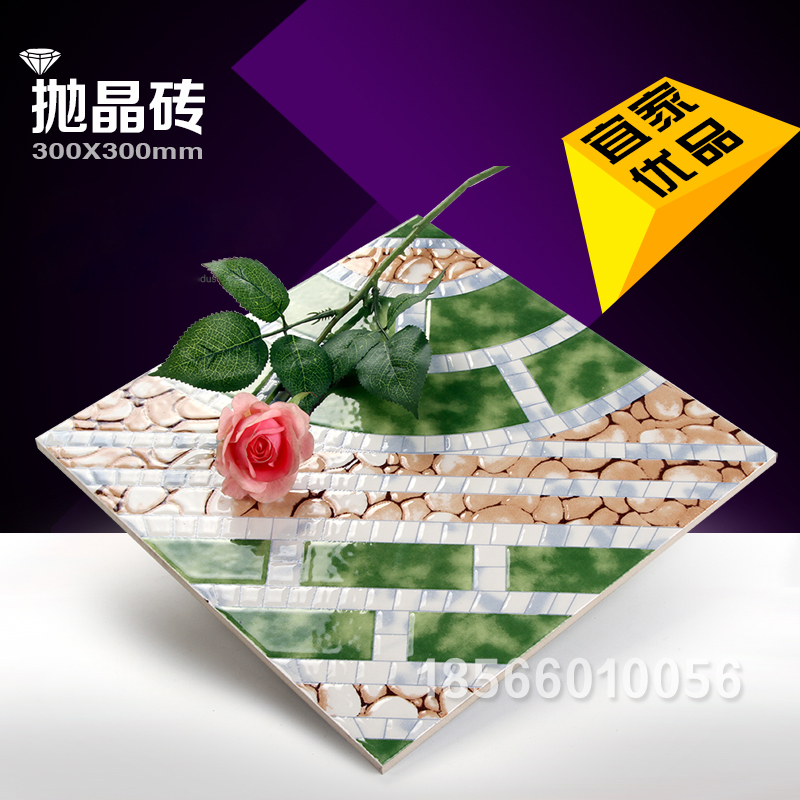 Green Parquet Cobblestone Tossed Crystal Brick 300300 Balcony Tile Tossed Crystal Brick Garden Floor Tiles Anti Slip Dressing Room