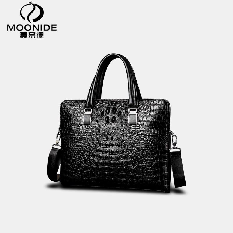 Monade Men's New Briefcase Genuine Leather Crocodile Pattern Handbag Shoulder Bag Business Bag Casual Horizontal Style Monade Men's New Briefcase Genuine Leather Crocodile Pattern Handbag Shoulder Bag Business Bag Casual Horizontal Style