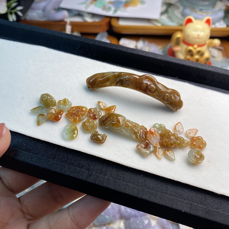 Natural Jade Ice Plum Blossom Bracelet Vintage Red and Yellow Jade Bracelet Red Blossom Buyer's Show