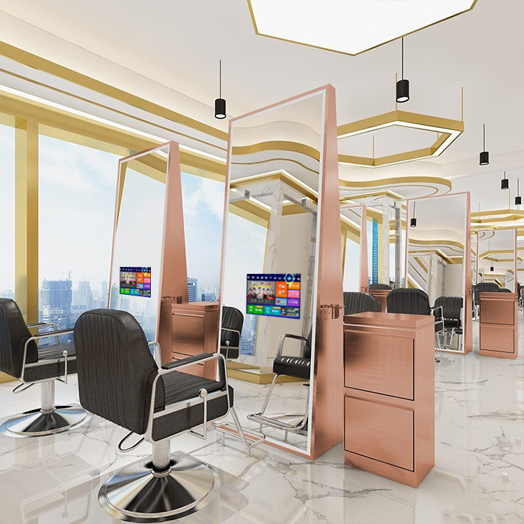 Net Red Hairdresse Shop Floor Mirror Fashion Minimalist Tide with lamp backlit Dyeing & Beauty Salon Mirror Table With Lamp Haircut Mirror