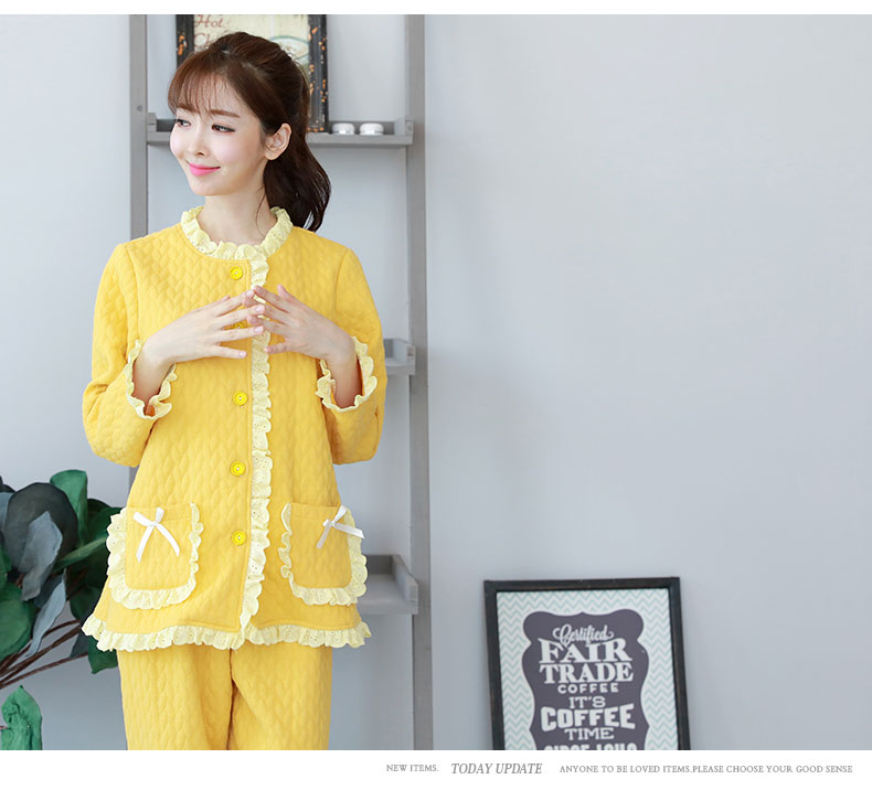Bộ đồ ngủ của cặp đôi người Hàn Quốc Bộ đồ ngủ phụ nữ mùa đông nam dịch vụ tại nhà ấm áp bộ đồ ngủ đồ bộ mặc nhà cao cấp
