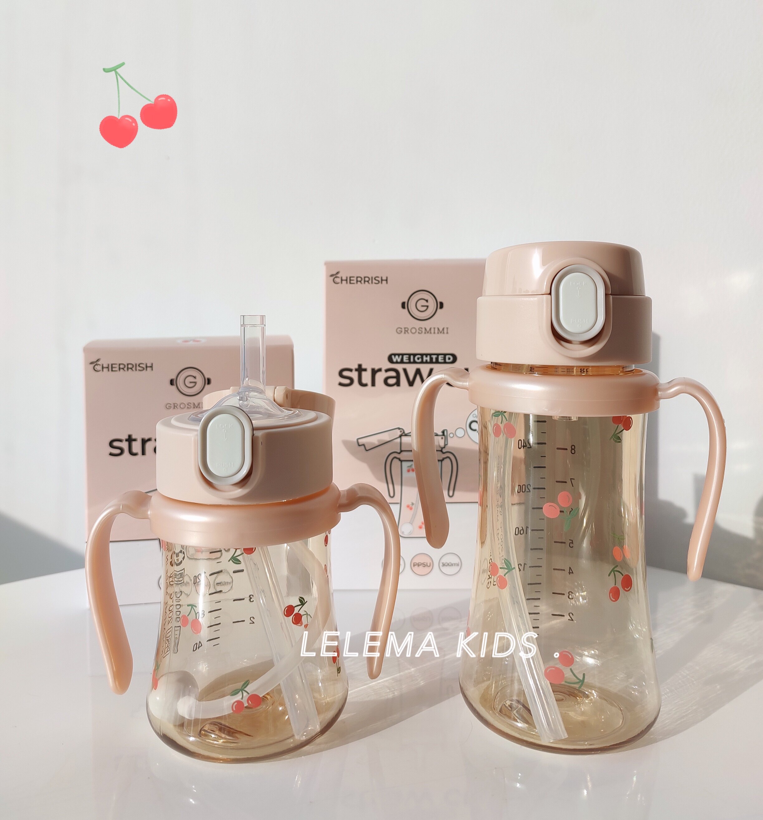 LLK | Korea Gros children cherry straw cup gravity ball water cup Learn Drinking Cup baby anti-choking Mimi bottle