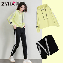 Brand-name sportswear suit womens spring and autumn hooded fashion running loose sweater casual clothing autumn two-piece suit tide