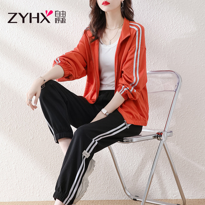 Free Suction Sports Suit Women Spring 2022 New Spring Autumn Casual Cardiovert cotton T Outdoor Morning Run Two sets