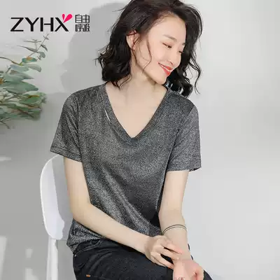 Free suction short-sleeved t-shirt women's 2021 new summer trend basic V-neck personality comfortable short-sleeved casual top