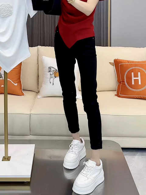 Plus Size Women's Retro High-Waisted Skinny Jeans, New Autumn Style, Plus Size Stretchy Tight Pencil Cropped Pants