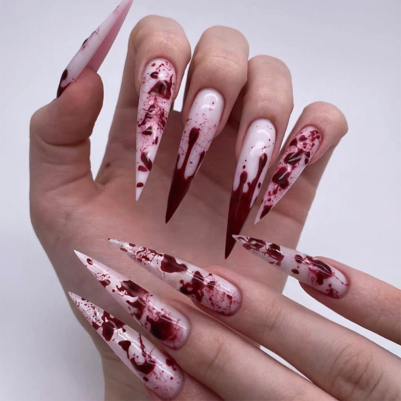 Halloween Horror Female Ghost Nail Decorations Party Prank Blood-Stained Nail Pieces Haunted House Escape Room Npc Props