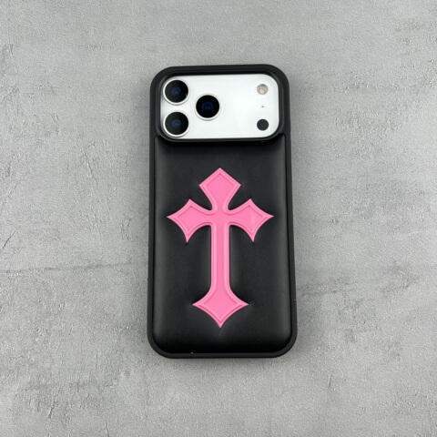 Black Embossed Cross Leather iPhone Case