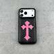 Black Embossed Cross Leather Phone Case for iPhone 17, 16, 15, 14 and 13