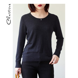 Dark gray thin round neck knitted sweater spring and autumn new style inner long sleeve slim sweater for women