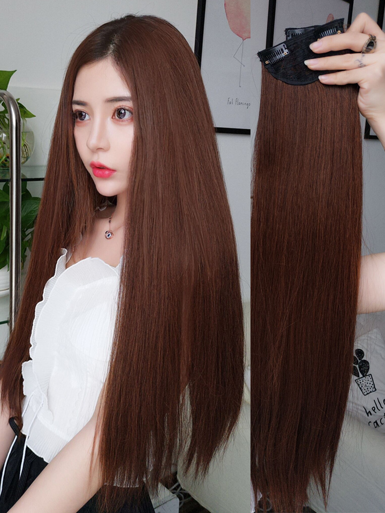 Wig sheet Female long hair Invisible No-mark sheet Patch Nature Realistic long straight hair net Red cute Tonic Patch Hair