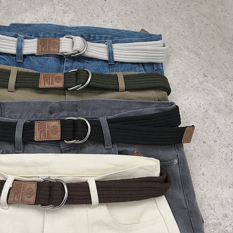 Hong Kong wind new Korean version of the trend simple solid color wild canvas belt ins couple men and women elastic pin buckle belt
