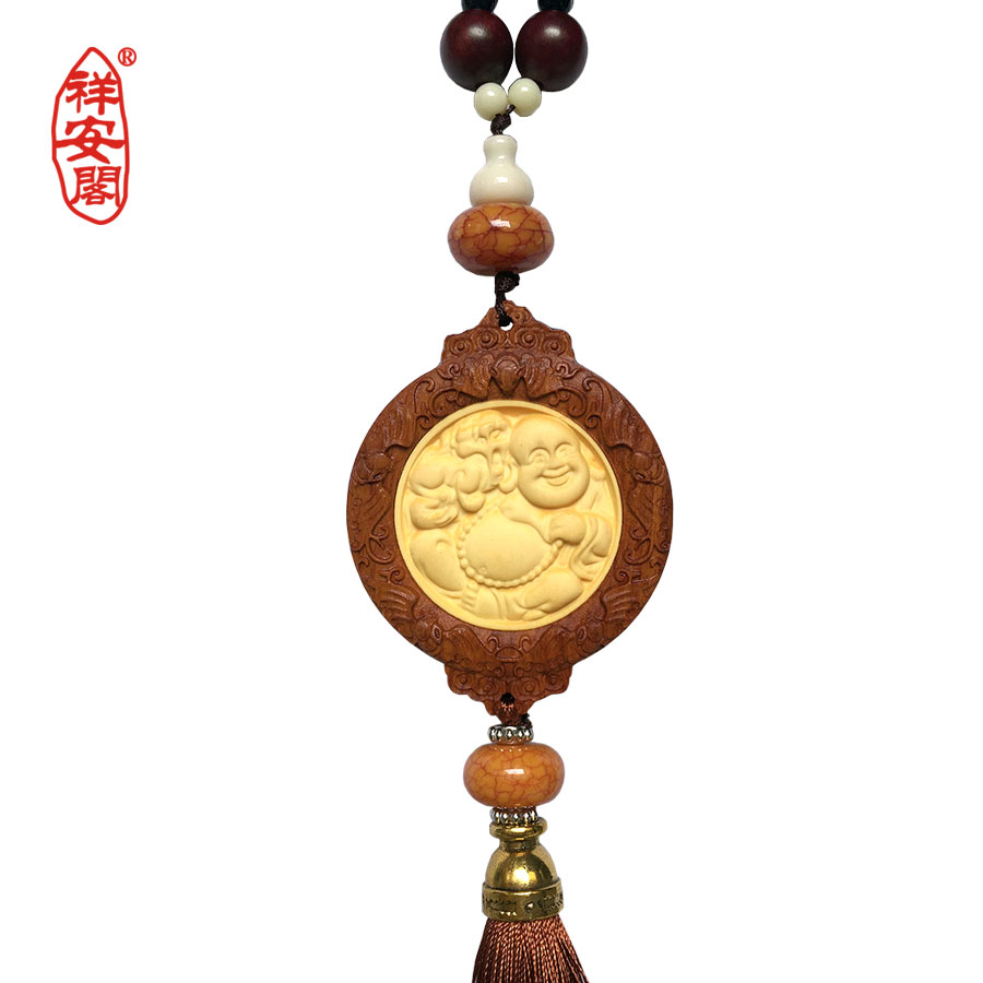 Xiang AnCabinet Buddha Hug Tong Transport Car Pendant Piece Car Inner Safety Car Trinket Rear Mirror High-end Flow Suhuang Poplar Wood Material