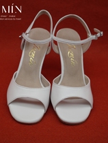 Jazmin White Sheep Leather Professional Argentine Tango Tango Dancing Shoes Bull Leather Sole European and American Wind fine heel hard bottom