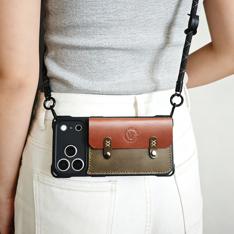 Apple iPhone 17 Pro Max Genuine Leather Card Holder Phone Case with Lanyard, Can Be Worn Crossbody, Niche High-End Feel, 2026 New Model, Unisex