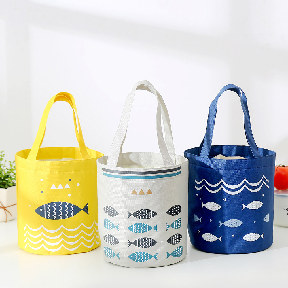 Aluminum foil thickened lunch box bag tote bag round office worker cloth bag insulation with rice bento hand bag meal bag