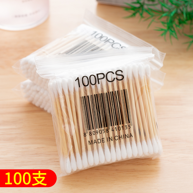 High-quality 100 soft bag wooden sticks double-ended cotton swabs sanitary cotton swabs beauty sticks cosmetic cotton swabs cleaning cotton balls