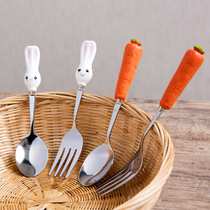Red Radish Small Rabbit Resin Ceramic Cartoon Stainless Steel Cutlery Home Portable Tablespoon Child Spoon Spoon Fork