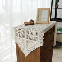 Maple leaf crochet cotton linen table flag Vintage American country hollow cotton fabric Art tablecloth Coffee table cloth TV cabinet cover cloth