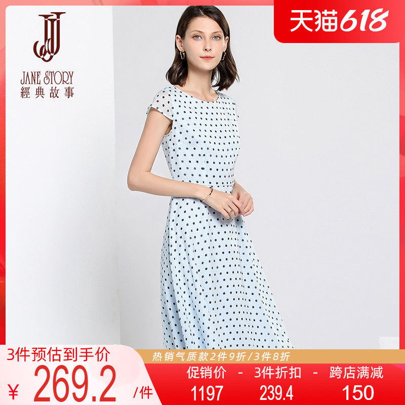 2022 summer new stylish round collar display slim A-word dress with long skirt short sleeve snowspun polo dot foreign dress