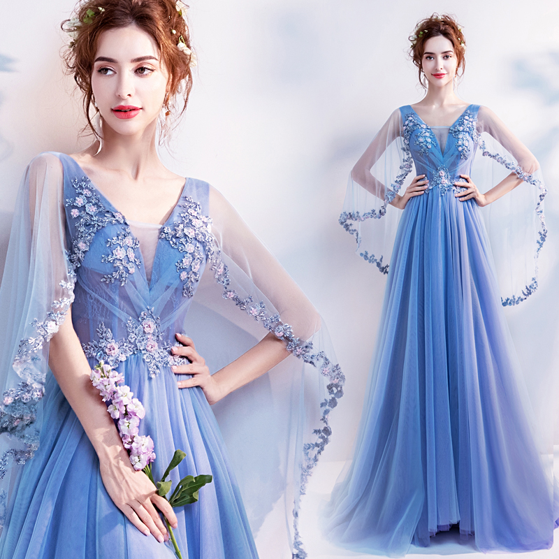 Fairy Spirit Vitality Bright Romantic Blue Bride Wedding Dress
