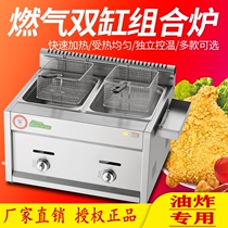  2021 Twin-cylinder gas fryer Commercial gas fryer Double-pot fryer French fries machine Chicken steak skewer stove