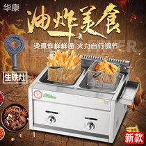  2021 Twin-cylinder gas fryer Commercial fryer Gas double-pot fryer French fries skewer pot pig iron stove New