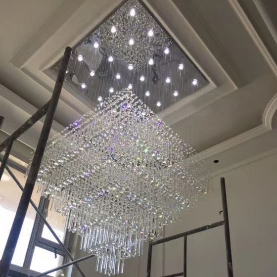Large Chandelier for the Living Room of a Duplex House, Simple Crystal Chandelier for the Lobby of a Villa, Large Chandelier for the Stairwell of a Loft Apartment