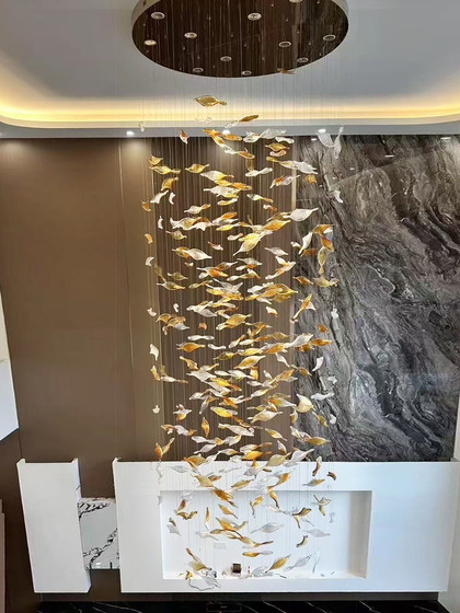 Modern Light Luxury Leaf Crystal Pendant Chandelier for Stairwell, Exhibition Hall, Clubhouse, Art Decoration, Living Room Lighting Fixtures