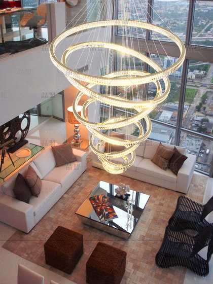 Luxury Chandelier for Living Room Villa with High Ceiling, High-End Staircase, Mezzanine, High Ceiling, Circular Crystal Chandelier, Duplex Building Chandelier Pro