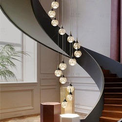 Staircase Chandelier Simple Modern Art Ball Fashion Lamp Living Room Villa Duplex Rotating Stair Lamp Long Chandelier