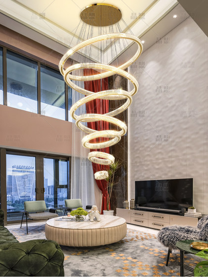 Luxury Chandelier for Living Room Villa with High Ceiling, High-End Staircase, Mezzanine, High Ceiling, Circular Crystal Chandelier, Duplex Building Chandelier Pro