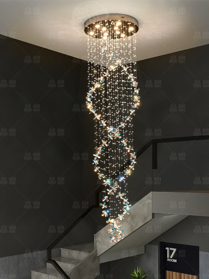 Modern Light Luxury Crystal Loft Apartment Staircase Chandelier Villa Duplex Living Room 2026 New Crystal Flower Chandelier