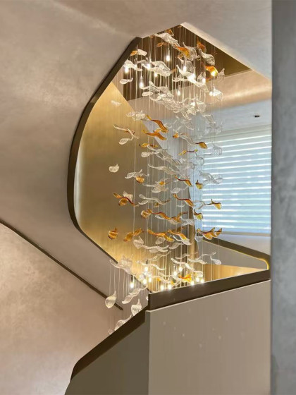 Modern Light Luxury Leaf Crystal Pendant Chandelier for Stairwell, Exhibition Hall, Clubhouse, Art Decoration, Living Room Lighting Fixtures